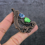 Natural Mosaic Jasper Gemstone Copper Wire Wrap Gift Jewelry Pendant 2.44 o8o29