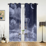 Nakties dangus Mėnulis Debesys Žvaigždės Langų užuolaida Modernaus Europos stiliaus užuolaidos miegamajam, svetainei, fono užuolaida 135W x 60H(cm) x1