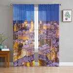 Žiemos nakties senamiesčio Taline oro peizažas permatomos užuolaidos svetainei tiulinė lango užuolaida miegamajam virtuvės užuolaidos 135W x 114H(cm)