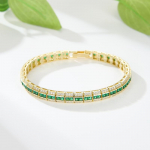 Auk&scaron;tos kokybės papuo&scaron;alai Eleganti&scaron;kos 14K paauksuotos apyrankės žalios kvadratinės cirkonio apyrankės geltona/žalia