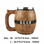 450/500 ml ąžuolo statinės stiliaus alaus bokalo imitacija medinės statinės alaus puodelio gėrimo mu 450ml