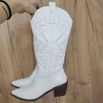 Madingi kaubojų moteri&scaron;ki kauboji&scaron;ki trumpi kulk&scaron;nies batai moterims stambūs auk&scaron;takulniai Cowgirl batai, i&scaron;siuvinėti vidurio blauzdos vakariniai batai, kar&scaron;ti 41