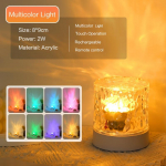 1 LED vandens bangų aplinkos naktinė lemputė, USB įkraunama besisukanti projekcinė RGB kri&scaron;tolinė stalinė lempa su nuotolinio valdymo pultu Remote-Rechargeable