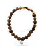 Pierres et Min&eacute;raux. Bracelet Mookaite d'Australie + Perles bois 8 mm. Fabriqu&eacute; en France.