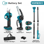 YOFIDRA 3 IN 1 Bekontaktis Teleskopinis Kotas Elektrinis Grandininis Pjūklas Žirklės Sodo Medžių Genėjimui Auk&scaron;tų &Scaron;akų Pjūklas Skirtas Makita 18V Akumuliatoriui 2 Battery EU Plug