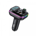 Automobilinis Bluetooth 5.0 FM siųstuvas QC3.0 PD Type C Dvigubas USB Automobilinis įkroviklis Aplinkos ap&scaron;vietimas Greito įkrovimo adapteris su įtampos ekranu juoda