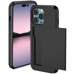Smūgiams atsparus tvirtas dėklas su kortelių skyriumi iPhone 16 Pro Max 15 Pro Max 14 Pro Max iPhone 16 juoda