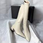 Nauji rudens žiemos auk&scaron;takulniai smailianosiai moteri&scaron;ki stori kulnai madingi moteri&scaron;ki auk&scaron;čiau kelio užtrauktuku batai moteri&scaron;ki eleganti&scaron;ki batai Botas Zapatos 35 balta
