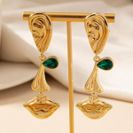 Retro metaliniai veido auskarai: Unikalus dizainas, drąsus stilius, moterims skirtas perdėtas įvaizdis.