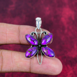 Violetinis vario turkis pakabukas, 925 prabos sidabro papuo&scaron;alas, brangakmenio pakabukas, dovana jai, rankų darbo subtilus papuo&scaron;alas 2.63 Inches violetinė