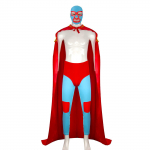 Suaugusiųjų &bdquo;Nacho Libre&ldquo; imtynių kostiumas vyrams, meksikiečių imtynininko kostiumas su raudonu apsiaustu, mėlynomis kelnėmis ir kauke S