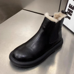 Žieminiai plok&scaron;čiapadžiai Moteri&scaron;ki Sniego Ankle Boots Trumpas Pliu&scaron;as Dizainerio Odiniai Medvilniniai Batai 2025 Mados Žiemos &Scaron;ilti Jaukūs Laisvalaikio Botas De Mujer 35 juoda