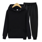 Unisex flisinis sportinis kostiumas su gobtuvu ir sportinėmis kelnėmis rudeniui/žiemai 2XL juoda