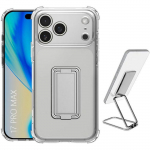 Coque de Protection - BOOLING - pour iPhone 17 Pro Max - Silicone avec Support R&eacute;glable M&eacute;tal Argent&eacute; skaidri