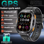 2025 m. Naujas dvigubo dažnio GPS i&scaron;manusis laikrodis vyrams, 1,96 colio HD AMOLED ekranas, kompasas, Bluetooth skambutis, 5 ATM atsparumas vandeniui, sportinis i&scaron;manusis laikrodis juoda