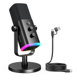 FIFINE AmpliGame AM8 Dinaminis mikrofonas žaidimams ir prijungti PS5 Live žaidimo garsumo nutildymas RGB Ausinių USB laidas su Suderinamas su XLR Juodas XLR/USB