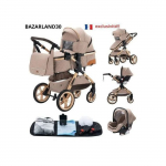 BAZARLAND30.Poussette 3 en 1 B&eacute;b&eacute; Combin&eacute;e Si&egrave;ge-Auto Nacelle Trio R&eacute;versible R&eacute;glable Haute Qualit&eacute; Roues increvables Canne.KAKI