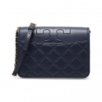 Tory Burch Fleming dygsniuotas odinis languotas atvartas peties rankinė per petį vidutinio dydžio moteri&scaron;kos rankinės Tamsiai mėlyna 73125-403 Basic Set (Bag+Dust Bag)
