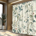 Vintažinė botaninė du&scaron;o užuolaida - Pastelinės gėlės, eleganti&scaron;ki gervės ir pauk&scaron;čiai ant &scaron;velnaus kreminio fono | XIX a. stilius W180H240(CM)-1 Pcs