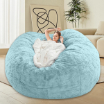 Pupų krep&scaron;io kėdė suaugusiems Vaikams Be užpildo Patogi Purri Apvali Pupų krep&scaron;io Sofa Tinginio Sofos užvalkalas Skaitymo kėdei Grindų kėdei, 5 pėdų, 6 pėdų, 7 pėdų 5FT &scaron;viesiai mėlyna spalva