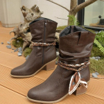 Moteri&scaron;ki Vintažiniai Rudos Spalvos Vakarų Kauboji&scaron;ki Batai Rudens Žiemos Kutai PU Odiniai Ankle Booties Moteri&scaron;ki Klostuoti Auk&scaron;takulniai Vidurio Blauzdos Batai 36 ruda