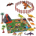 Mega dinozaurų rinkinys + žaidimo kilimėlis XXL ugnikalnio figūrėlės rinkinys i&scaron; 31 dalies.