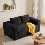 Be kaulų, gilios sėdynės, 2 vietų, nereikia surinkti, putplasčio grindų sofa, pliu&scaron;inis veliūro audinys, svetainės sofa mažo ploto butui, miegamajam, biurui (Juoda) 160 x 88 x 58 cm juoda