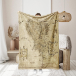 Viduržemio žemės žemėlapis Flanelinis pledas Senovinis Žiedų valdovo Antikinis žemėlapis Fantazijos gerbėjo dovanos pledas 50*60inch(127cm*153cm)