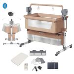 &Scaron;alia miegoti - Elektrinė kūdikio lovytė - Magic ZC - 0-2 metai Iki 80kg Atraminis rėmas i&scaron; lydinio Tinklelis nuo uodų Nuotolinio valdymo pultelis 6 dovanos Ruda