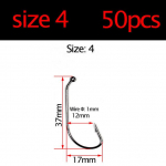 50 vnt. daug anglies plieno įdėtas sliekinis kabliukas Bass Fishing Jig Hook Caroline Taxas Rig Fish Kabliukai #4
