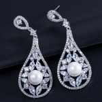 WWJ Noble White Cubic Zirconia Long Drop auskarai vestuvinėms nuotakoms balta