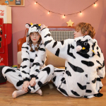 Unisex Suaugusiųjų Kigurumi Karvė Gyvūnų Personažas Kostiumas Onesie Pižama Onepiece Cosplay Helovinas S juoda