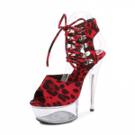 190 serijos 14,5 cm kulnas 4,5 cm platforma Sexy Leopard Print Stiletto sandalai Permatomi kri&scaron;toliniai batai Leopad sandalai LFD
