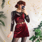 Moteri&scaron;ki seksualūs Harajuku tinkliniai mar&scaron;kinėliai ilgomis rankovėmis permatomi mar&scaron;kinėliai Permatomi Saulės mėnulio žvaigždės ra&scaron;to mar&scaron;kinėliai Moteri&scaron;ki klubiniai drabužiai S juoda