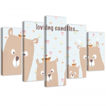 Penkių dalių paveikslų spauda ant drobės VAIKŲ Teddy Bears