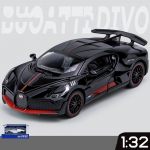 1/32 mastelio &bdquo;Bugatti Divo Diecast&ldquo; automobilio modelio žaislas, patraukiama atgal žaislinė transporto priemonė su garsu ir &scaron;viesa, skirta vaikams, mažiems berniukams, mergaitėms, dovanų kolekcija 1/32-14.8x6.4x3.6cm juoda