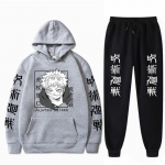 Vyri&scaron;kas rinkinys Anime Jujutsu Kaisen Gojo Satoru su gobtuvu Kelnės laisvalaikio 2 vnt Vyri&scaron;ki Moteri&scaron;ki Unisex rinkiniai ilgomis rankovėmis Madingi megztiniai L
