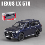 1:32 mastelio Lexus LX570 visureigio lydinio dyzelinio automobilio modelis, patraukiamas metalinis transporto priemonės žaislas su garsu ir &scaron;viesa 6 atviros durys vaikams, suaugusiems, dovanų kolekcija 1/32-16x7x6cm mėlyna