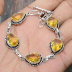 Gražus citrino brangakmenis rankų darbo papuo&scaron;alai 925 prabos sidabro papuo&scaron;alai apyrankė 7-8 Inches geltona