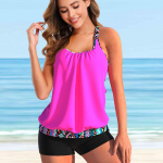 Moteri&scaron;kas maudymosi kostiumėlis su petne&scaron;omis Juodas gepardo ra&scaron;tas Bikini Tankini maudymosi kostiumėlis S mėlyna