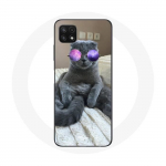 Coque pour Samsung Galaxy A22 5G Chat avec Lunettes de vue violettes