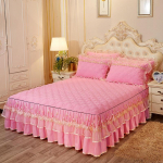 Nėrinių verpalų lovatiesis sijonas Princesė nėriniais sustorintas dygsniuotas &scaron;lifuotas lovatiesis Čiužinys Apsauginis patalynė 150*200cm 3pcs