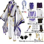 Anime žaidimas &bdquo;Genshin Impact Ayato Kamisato&ldquo; Cosplay kostiumų aksesuarų rinkinys - paltas, kelnės, perukas, uniforma, vyri&scaron;ki kostiumai, karnavaliniai vakarėlių drabužiai, Helovinui 2xl