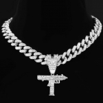 Hip Hop Iced Out Uzi Gun pakabukas Kubos karoliai Moteri&scaron;ki Vyrai 13mm Plotis Majamio Kubos Link Choker Kaklo papuo&scaron;alai Grandininiai Rokas Papuo&scaron;alai Dovanos 20inch (51cm)
