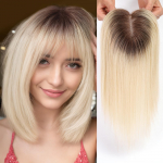 HAIRCUBE Blonde Ombre kirpčiukai žmonių plaukams su kirpčiukais 3Clip plauku pie&scaron;iniai Fringe moterims plaukų slinkimui 14 colių &scaron;veicari&scaron;ki nėriniai nematomi plaukų dažai