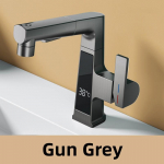 LED vonios mai&scaron;ytuvas Pažangus temperatūros jutiklis Skaitmeninis ekranas Mai&scaron;ytuvas žalvarinis kriauklės čiaupai &Scaron;altas kar&scaron;tas vanduo I&scaron;traukiamas Kėlimas gun grey