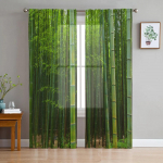 Bambuko Mi&scaron;ko Žali Perregimi Užuolaidos Svetainės Langui Tiulio Užuolaidos Miegamajam Virtuvei Namų Dekoravimas Voile Užuolaidos W135 x H245cm x2&Rod Pocket