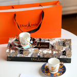 Vintažinis Mažas Prabangus Turkų Kavos Puodelis Lėk&scaron;tutė Arbatos Servizas Dovanų Dėžutė Dovana Gėlių Arbatos Puodelis Espresso Puodelis 6 dalių rinkinys ruda
