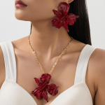 Prabangūs Dideli Gėlių Auskarai Raudonos Gėlės Vėrinys Apyrankė Žiedai Papuo&scaron;alų Aksesuarai Earrings+Necklace