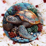 Medinis jūrų vėžlio sienos meno dekoras, apvalus medinis ženklas, oro sąlygoms atsparus durų pakabukas, HD jūros gyvūnijos spaudinys idealus bažnyčios priekinių durų sienos pakabinamam dekorui Wood